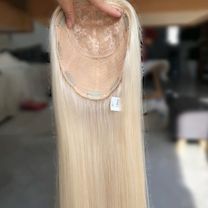 Handmade European Hair Topper: Light Blonde Silk Base, Realistic Scalp 8x8&quot;