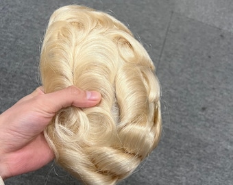 Thin Skin Mens Toupee, 8x10" Poly Base Human Hair Wig Replacement