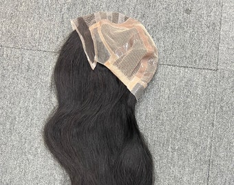 24" Anti-Slip Medical Kosher Wig, Brown European Human Hair Full Hand-tied Hair System For Alopecia,Soft Silicone Wig For Cancer