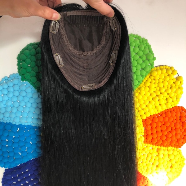 Jet Black #1  8x8" Silk Base Human Hair Topper For Hair Loss; Kippa Fall  Silk Top Hair Topper For Thinning Hair
