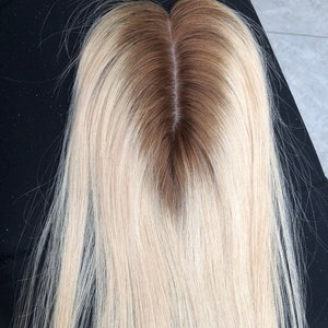 14&quot; European Human Hair Topper: 3x6&quot; Silk Base, Rooted Blonde