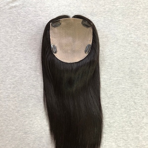 15&quot; European Human Hair Topper: 5.5x6&quot; Silk Base, Natural Black