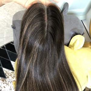 20インチ 8x8インチ HD レース ヨーロピアン ヴィグリン ヘアトッパー ダークブラウン ハイライト付き 女性用 ヒューマンバージンヘアトッパー