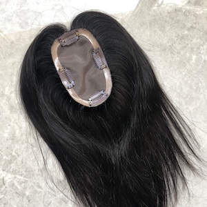 Natural Black Virgin Brazilian Hair Topper: 3x5&quot; Mono Base, 12-18&quot;