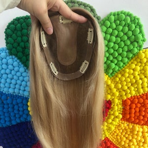 Stock 5.5x6&quot; Real European Virgin Hair Topper;  Free Part Full Handtied Natural Look Blonde Hair Topper