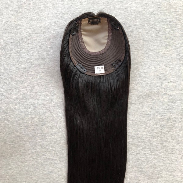 16 "6x6,5" natürliche Farbe European Hair Topper; Natural Look Injektion Seidenbasis Echthaar Toupet, # 1B Farbe