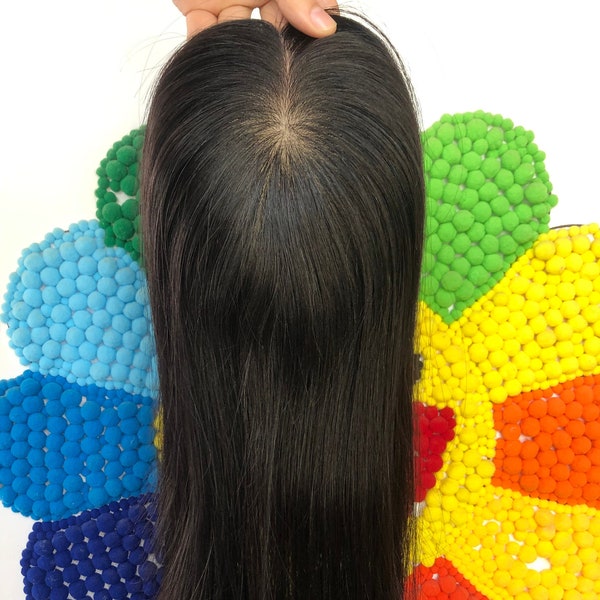 10-20" 14x16cm Handtied Silk Base Free Part Hair Topper; Soft Base Non-remy Human Hairpiece For Thinning Hair