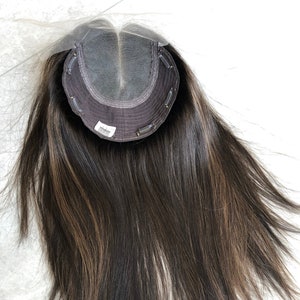 8x8&quot; HD Lace Human Virgin Hair Topper: Natural Black with Blonde Highlights