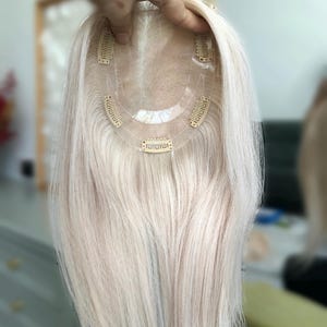 14&quot; Platinum Blonde European Hair Topper: HD Lace, Free Part, 5x6&quot; Base