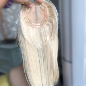 18“ Light Blonde European Virgin Hairpiece For Hair Volume, 4x4" Monofilament Base Hair Topper