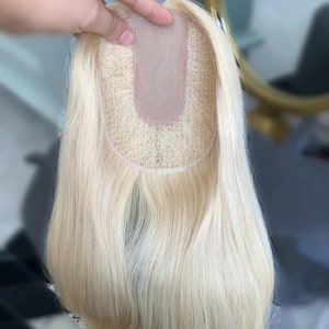 16&quot; Blonde European Virgin Hair Topper: Silk Part, Fishnet Integration