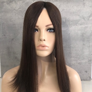 16&quot; European Virgin Hair Topper: Medium Brown Mono Top Hairpiece