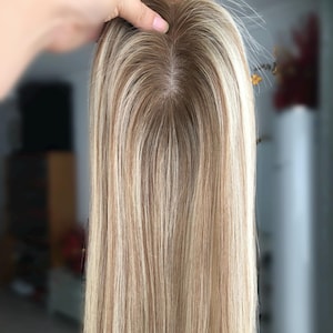 Parrucche in capelli vergini europei biondi con base in seta, 12-18", 3x5", colore 9/613, per capelli diradati.