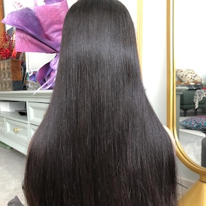 24&quot; Natural Black Virgin Human Hair Topper: Hand-Tied Silk Base 8x8&quot;