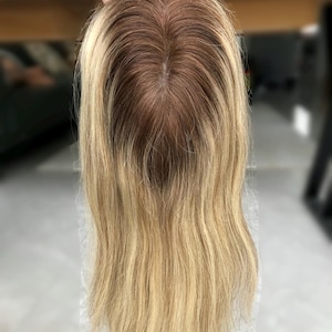 Blonde Balayage Virgin Hair Topper: 5.5x6&quot; Full Mono, Rooted