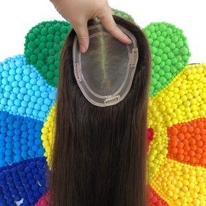 20&quot; Brown #4 Mono Base European Human Hair Topper For Women; 5.5x6&quot; Free Part Hair Toupee For Thinning Hair
