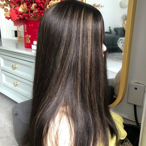 8x8&quot; Silk Top European Virgin Hair Topper: Black with Blonde Highlights