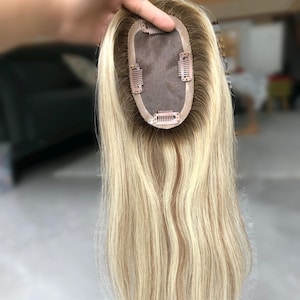Balayage Blonde Virgin Human Hair Topper: 3x5&quot; Brazilian Hairpiece