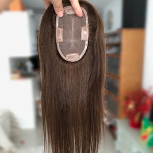 Dark Brown Virgin Human Hair Topper: 3x5&quot; Mono Base, 12-18&quot;