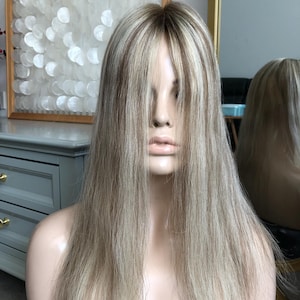 Rooted Blonde Brazilian Virgin Hair Topper: Silk Base Human Hairpiece