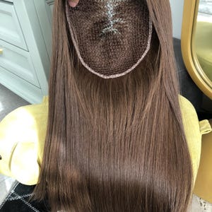 16" Light Brown Mesh All Over Human Hair Topper,6x6.5" Fishnet Integration Hair System