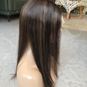 Parrucca frontale in pizzo Vigrin umano 8x8" nera naturale con mèches, 18-22", densità leggera, per donne 1B/7