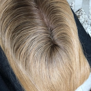 16&quot; Rooted Blonde Remy Hair Topper: Monofilament Base, 5x6.5&quot;