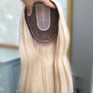 16&quot; Blonde European Virgin Human Hair Topper: Silk Part, Fishnet Integration