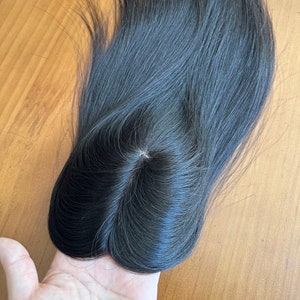 Handmade Silk Base Human Hair Topper: Natural Black Virgin Hair Toupee