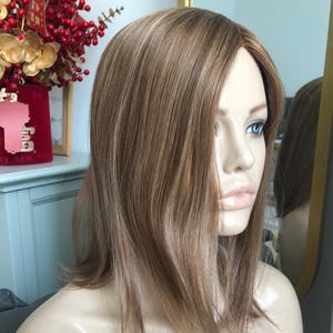 14" Light Brown Mono Top Human Virgin Hair Topper, 6x7"  Human Remy Hair Toupee, Hair Loss Help For Women