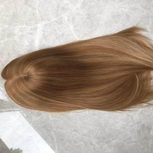 16&quot; Honey Blonde Silk Base Human Hair Topper: #8/#16 Highlights, 8x8&quot;