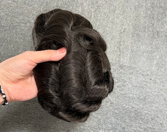 5x7 HD Lace Thin Skin Mens Human Hair Wigs, Natural Black Hair Replacement Systems