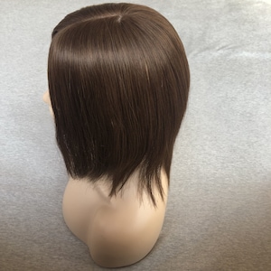 15" Brown  Silk Top Human Hair Topper;  #4 8x13cm Petite Hair Toupee For Women; Silk Base Natural Look Hair Topper