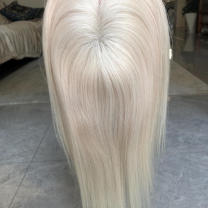 12-16&quot; 3x5“ Mono Platinium Blonde Brazilian Virgin Hair Topper, Silver Blonde Hairpiece Chrismas Gift