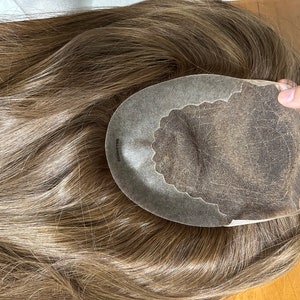 16 &quot;Hellbraun Schweizer Spitze Frauen Haar Toupet, PU Zurück Echthaar Topper Für Haarausfall, Echtes Nicht Remy Haar