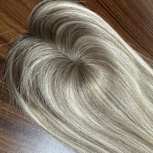 12-16&quot; Cool Tone Color European Hair Topper; 3x5&quot; Mono Hair Topper For Light Volume Hair, High density