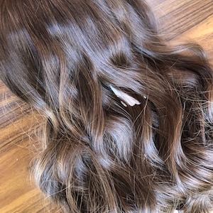Wavy Human Hair Topper: Medium Brown Virgin European Hair, 6x6.5&quot; Silk Base