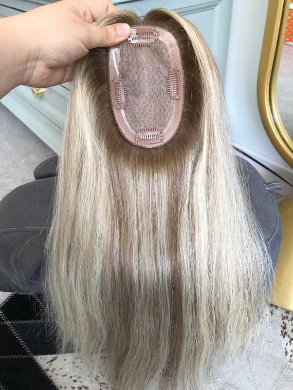 3x5 Silk Base Human Hair Topper, 12 Inch Length, 130% Density 3x5 Silk Base Human Hair Topper, 12 Inch Length, 130  main image 3