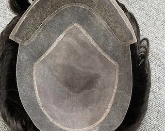 Men's Mono Lace Human Hair Toupee: Natural Wave Wig, 8x10'' Base