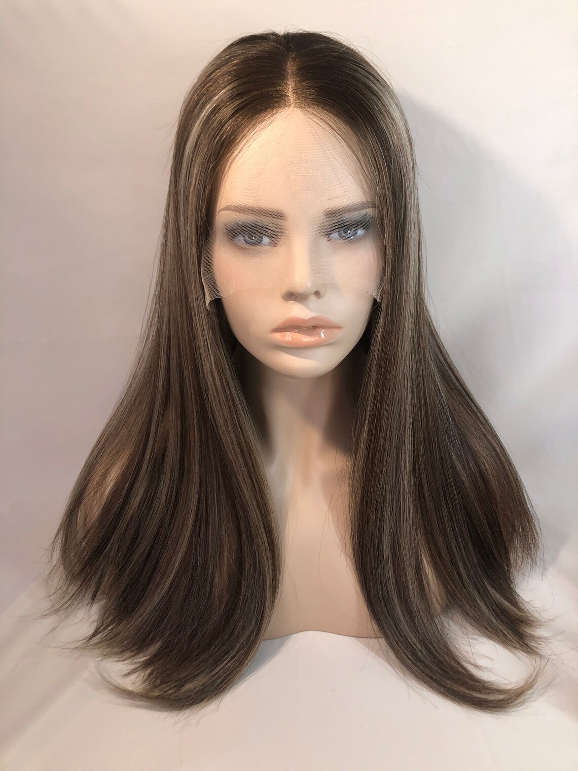 20 Inch Luxurious Lace Top Jewish Wig Blonde Highlighted Ash Etsy