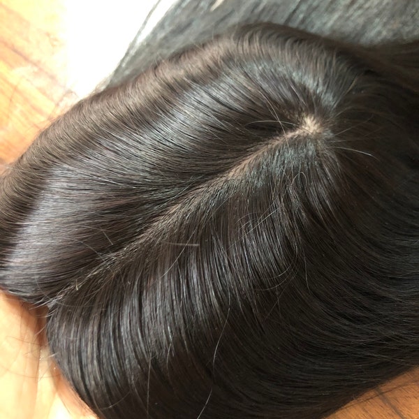 Small Free Part Silk Top Human Hair Topper;  Natural Black 3x5"  Hair Toupee For Women; Silk Base Natural Look Human Hairpiece