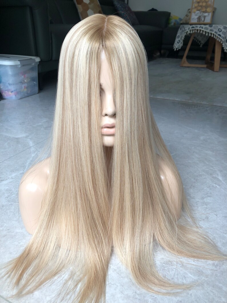 Premium Blonde Balayaged Silk Base Human Hair Topper,6x7 Base European