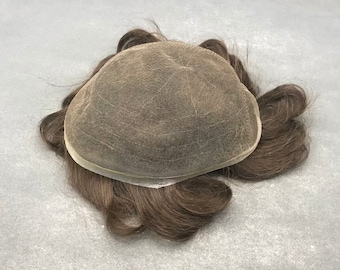 Bleached Knots HD Full Lace Mens Human Hair Wig, 8x10'' Base Human Hair Natural Wave Wigs For Men, Hair Replacement System