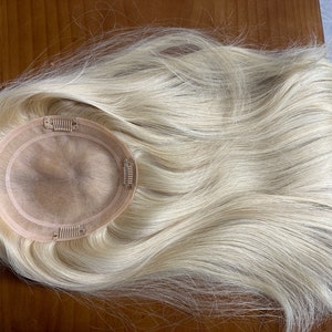 613 Blonde Human Hair Topper: European Hair, Mono Base, Free Part (5.5x6&quot;, 16-20&quot;)