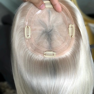12-16&quot; Platinum Blonde Virgin Hair Topper: 5.5x6&quot; Mono Base