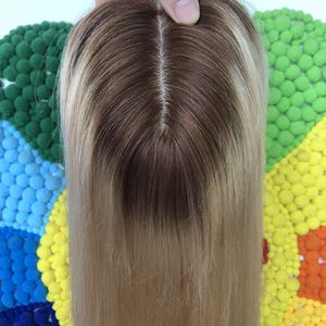 14&quot; Golden Blonde Human Hair Topper: Hand-Tied Silk Base Hairpiece