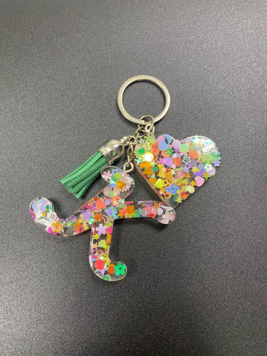 Keychain Cursive Multi-shape Colorful Confetti Keychain, Custom Resin Letter. Cursive ...