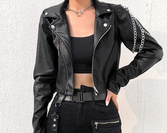 black leather punk jacket