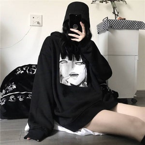Harajuku Black & White Hoodie Egirl Full Sleeve Gothic | Etsy