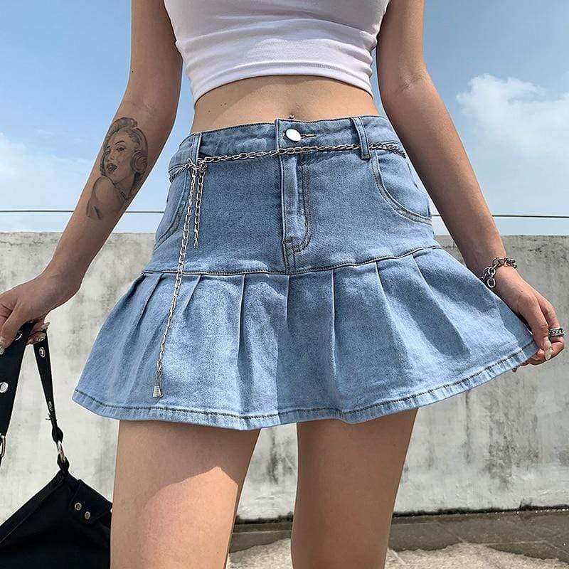 Y2K Mini Skirt Denim Hot Pink Jean Skirt Frilled Pleated | Etsy